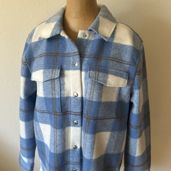 J Crew sz S navy hooded Long Line Short Jacket in white blue brown shacket VGUC - Picture 5 of 11